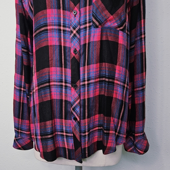 Rails Hunter Plaid Flannel Shirt in Black Coral Teal Size Large - Picture 6 of 16